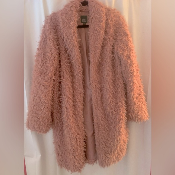 wild fable Jackets & Blazers - Wild Fable Women’s Pink Shaggy Faux Fur Long Jacket, 100% Polyester; Size M